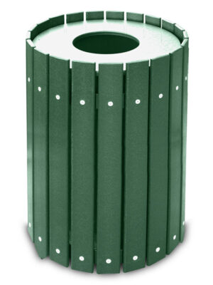 Round Slatted Trash Container 20 Gallon with Donut Lid and Liner GT1820 Green JFM Golf