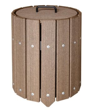 Round Slatted Trash Container 5 Gallon with Lid and Liner GT105 Walnut JFM Golf