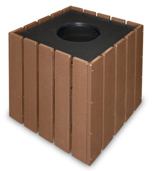 Square Slatted Trash Container 20 Gallon with Donut Lid and Liner GT1120 Brown JFM Golf