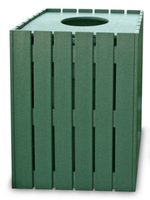 Square Slatted Trash Container 32 Gallon with Donut Lid and Liner GT1132 Green JFM Golf