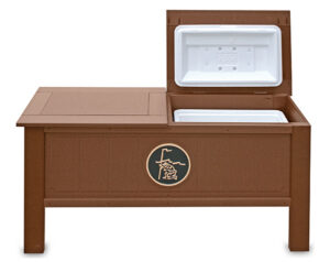 Double Ice Chest Enclosure GW3001 Houses Two 54 qt Igloo Cooler Hinged Lid Brown Open Logo Added JFM Golf