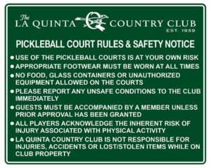 Pickleball Courts Rules & Safety Sign JFM Golf