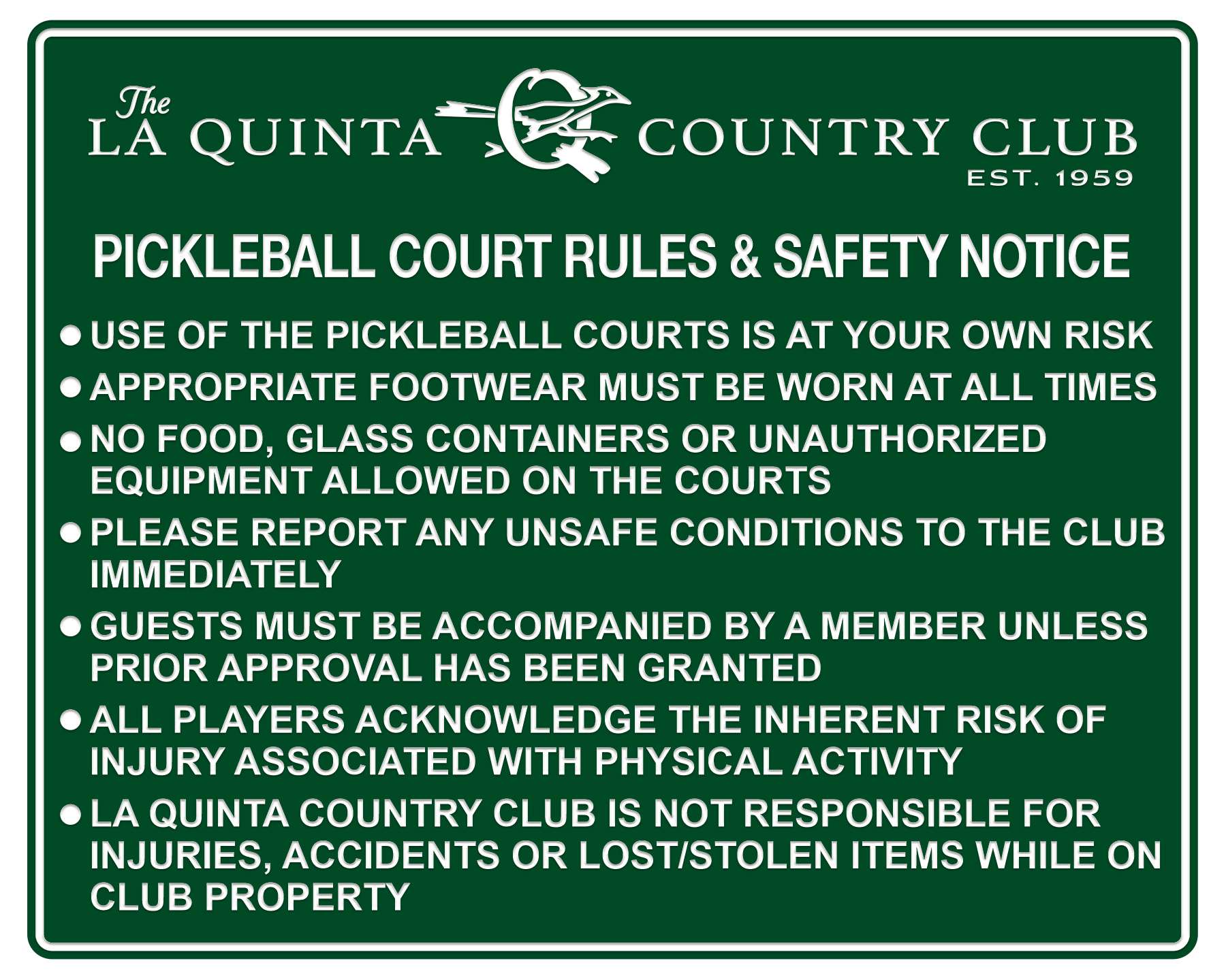 Pickleball Courts Rules & Safety Sign JFM Golf