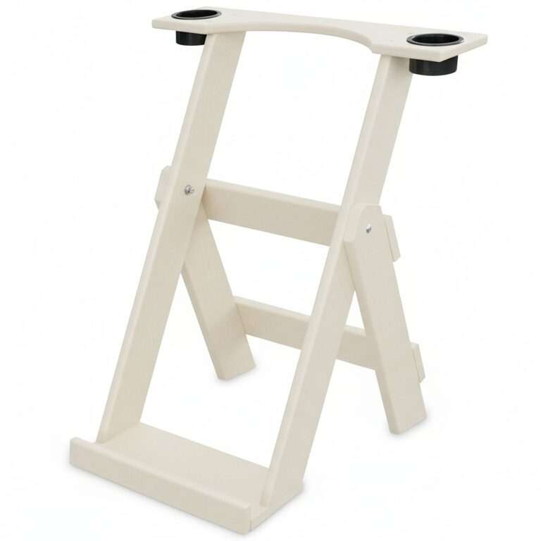 Bright White Recycled Plastic Folding Bag Stand with 2 Cup Holders