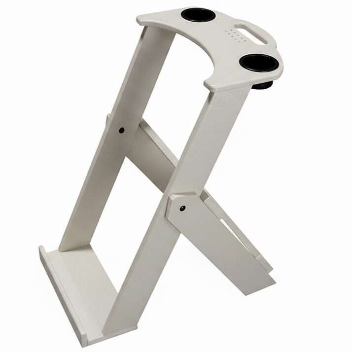 Recycled Plastic Regal Folding Bag Stand with Tee Holes and Two Cup Holders, Bright White