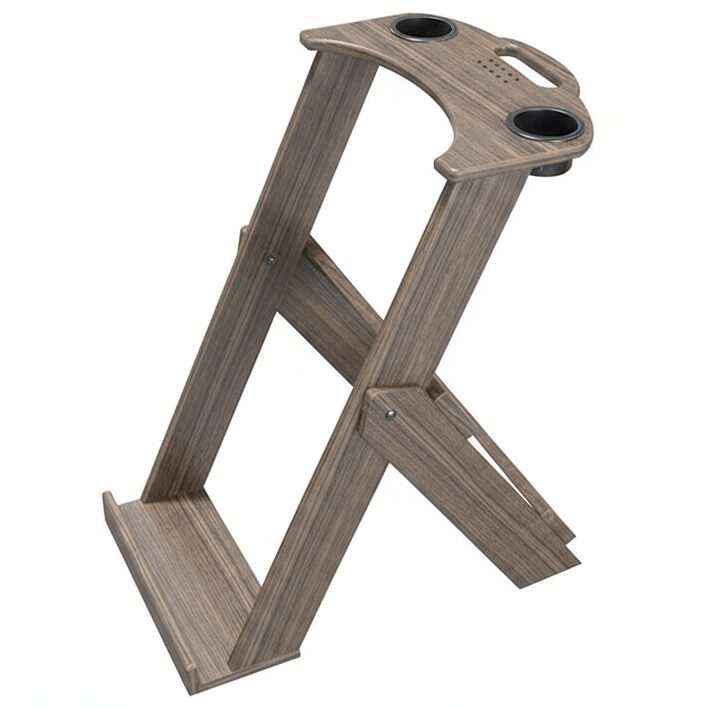 Recycled Plastic Regal Folding Bag Stand with Tee Holes and Two Cup Holders, Coastal Gray