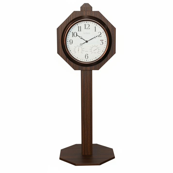 Brazilian Walnut 15" Bronze Clock on Post