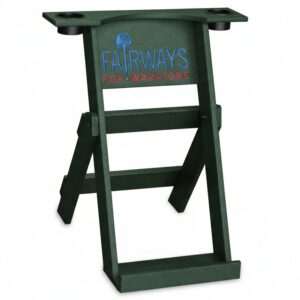 Turf Green Recycled Plastic Folding Bag Stand with 2 Cup Holders and Logo