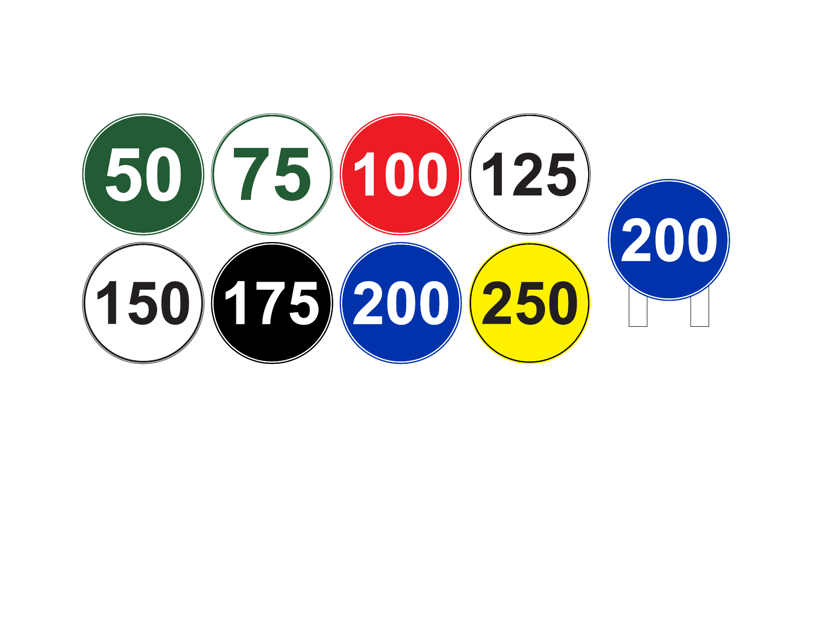 Round Driving Range Distance Markers 24"x24" Signs with Posts JFM Golf