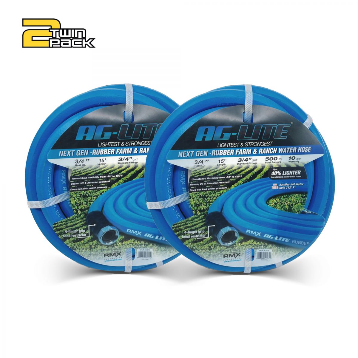 BluBird AG-Lite 3/4-inch Premium Rubber Water Hose Assembly (2-Pack) JFM Golf