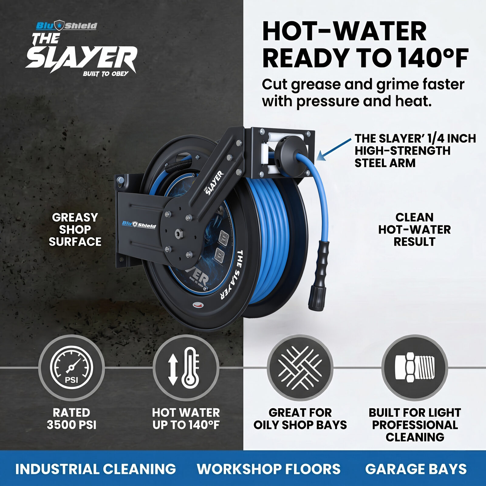 BluBird Blu Shield The Slayer Hybrid Pressure Washing Hose Reel 1/4-inch JFM Golf