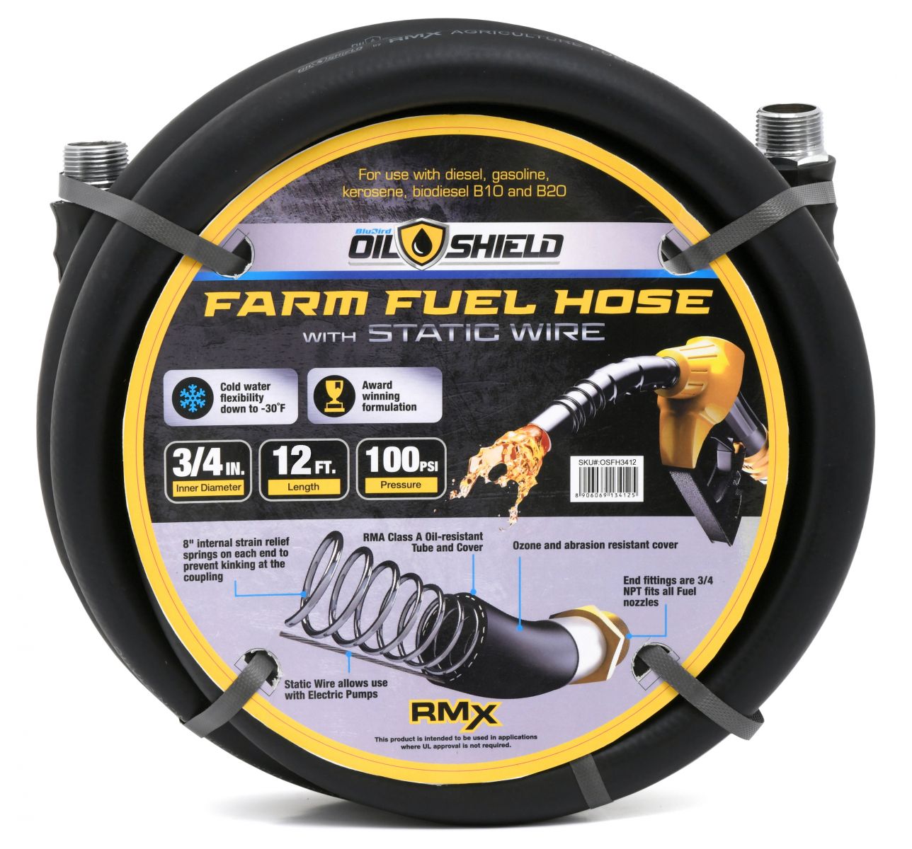 BluBird OilShield Rubber Farm Fuel Hose Assembly 3/4-inch JFM Golf