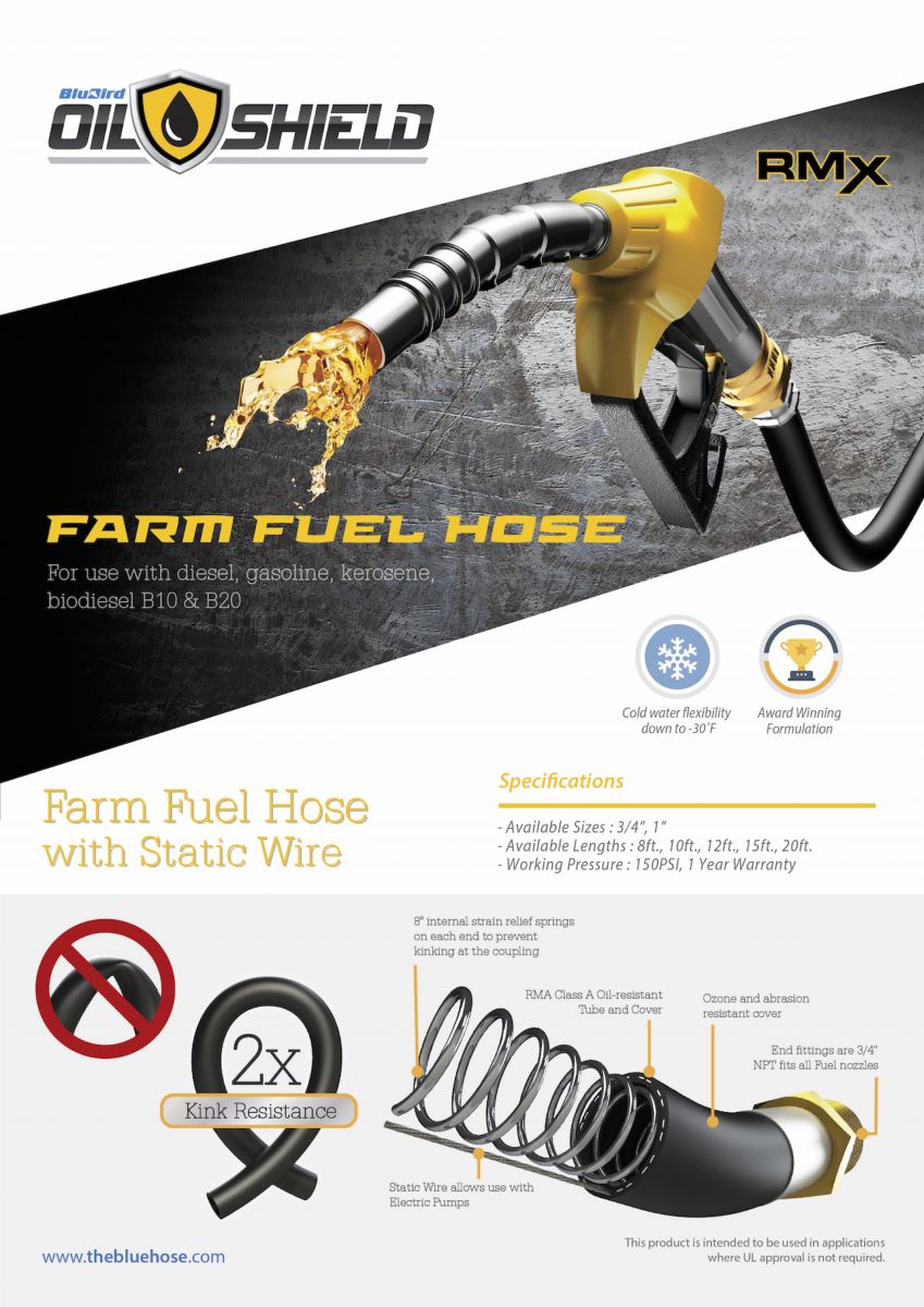 BluBird OilShield Rubber Farm Fuel Hose Assembly 3/4-inch JFM Golf