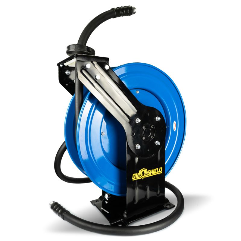 BluBird OilShield Rubber Fuel Hose Reel Heavy-Duty Single-Arm Assembly 1-inch x 40 Feet JFM Golf