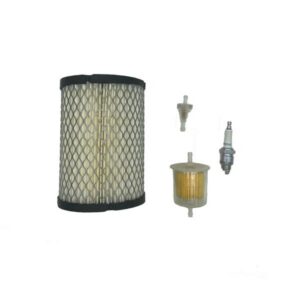 EZGO Marathon tune-up kit components: air filter, fuel filter, oil filter, and spark plug.