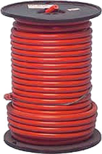 Red cable wound on a spool.