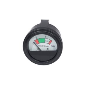 Angled front view of the 36-volt state-of-charge meter with red and green charge zones.