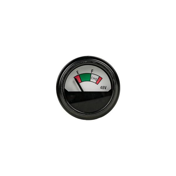 Front face of the 48-volt state-of-charge meter with red, green and charge zones.