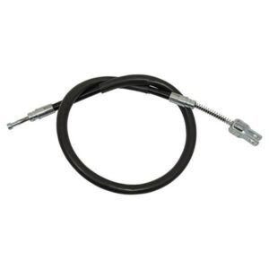 Driver-side EZGO brake cable coiled on white, with metal end fittings and a return spring.