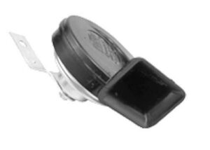 12-volt horn with a side mounting bracket, shown from an angle.