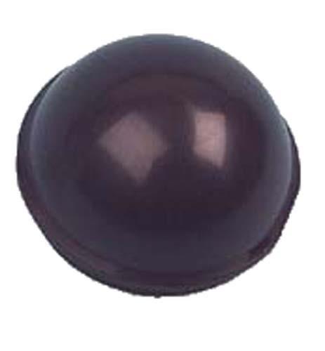 Black round plastic front hub dust cover with a smooth domed top, shown from above.