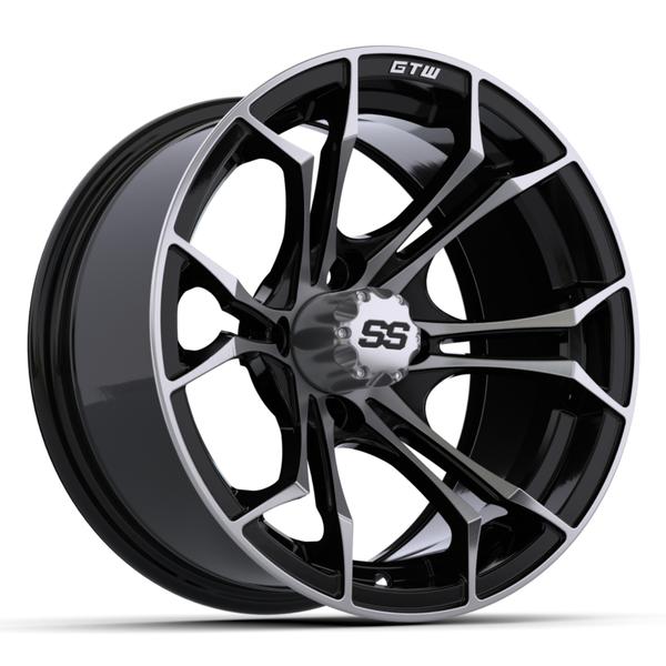 14x7 GTW Spyder black wheel with machined spoke accents, viewed from the front and side.