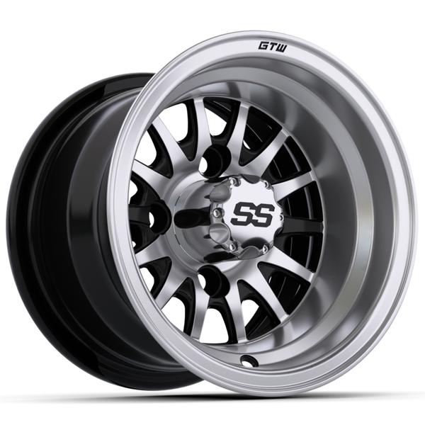Black GTW Medusa 10x7 wheel with machined face accents shown at an angle against white.