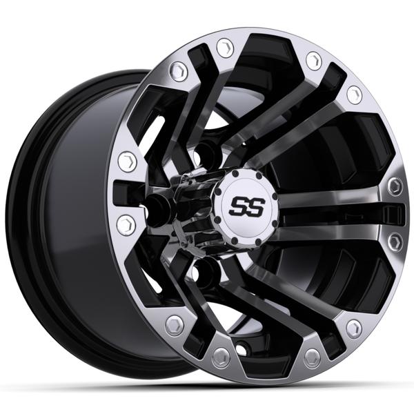 GTW 10x7 Specter black wheel with machined silver accents, front three-quarter view.