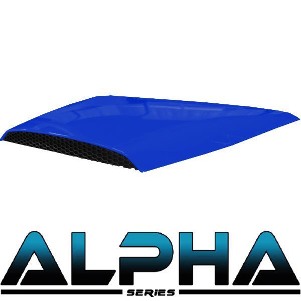 Blue Alpha hood scoop shown from above.