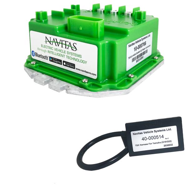 Green Navitas controller module with a black harness labeled for Yamaha G19/G22.