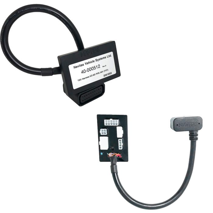 Navitas EZGO PDS 36V TSX vehicle harness module with cable and connectors, shown from two sides.