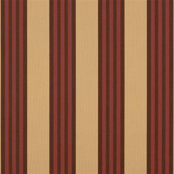 Brass/Black Cherry Classic 4939 valance fabric swatch with brass-colored bands and dark red and black stripes.
