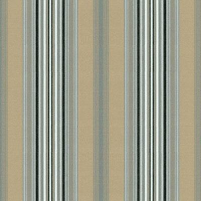 Red Dot Chameleon CP 33-inch valance fabric swatch, R747 Begur pattern: light beige with narrow gray, blue-gray, and black vertical stripes.