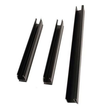 Three black windshield channel sections arranged on a white background.