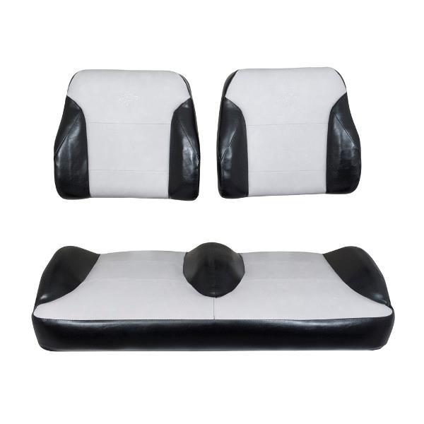 Black and silver Suite Seats replacement set showing two separate backrests and one contoured base seat.