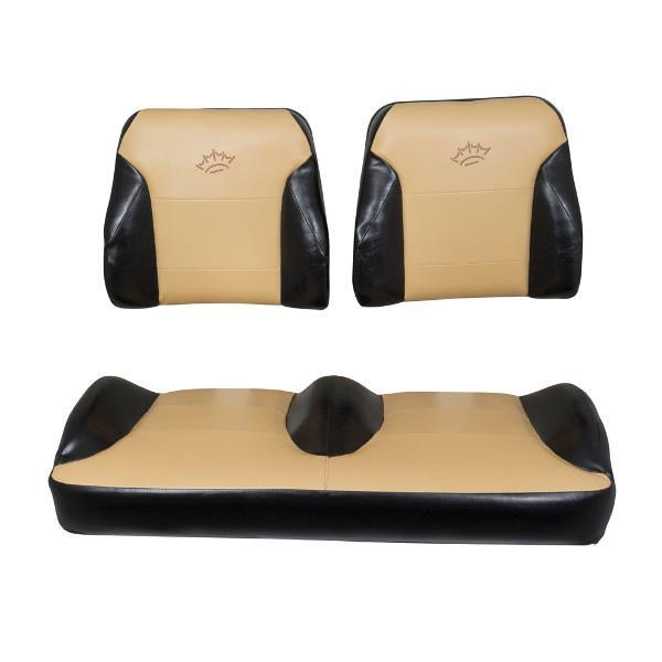 Black and tan Suite Seats replacement set showing two separate backrests and one contoured base seat.